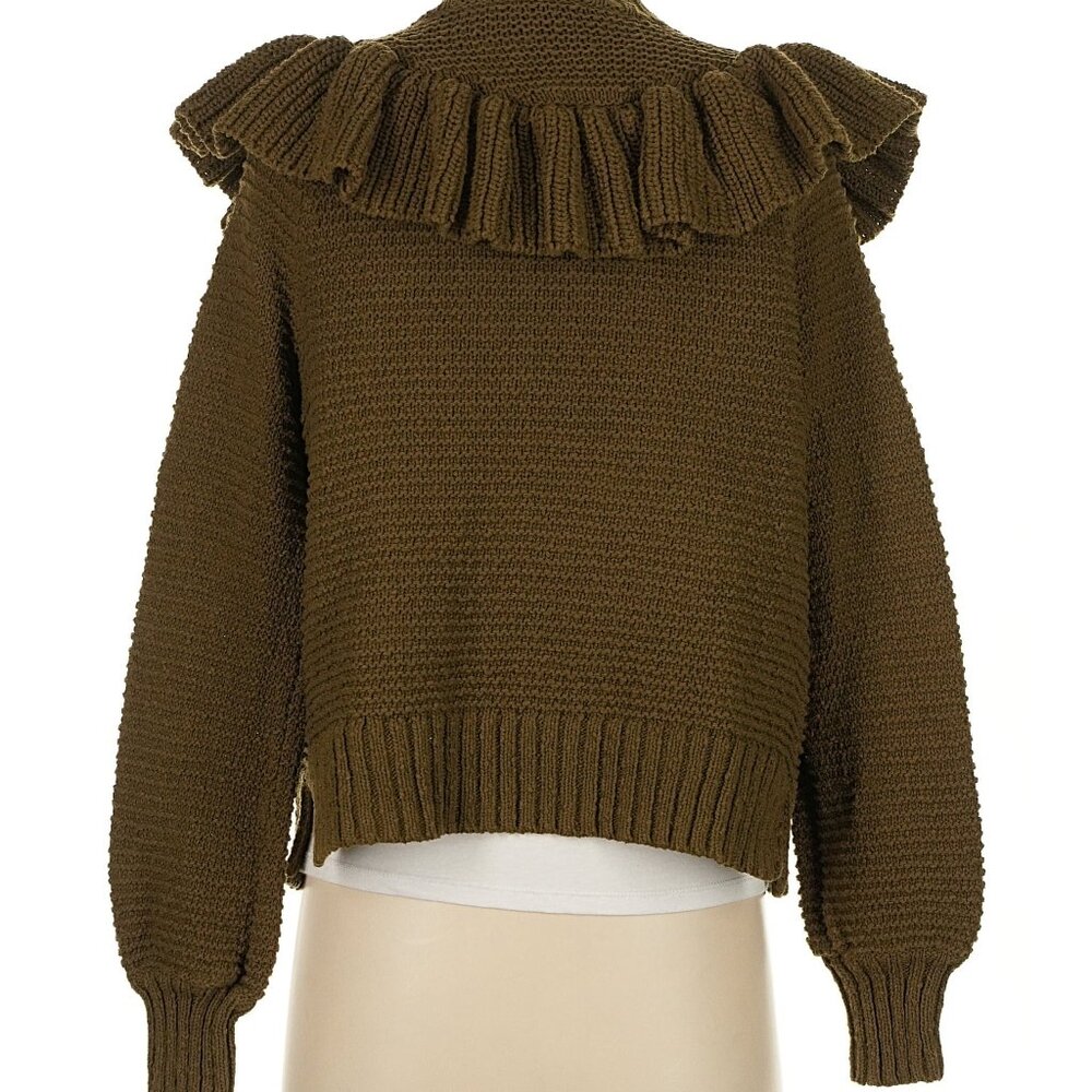 Madewell Dark Green Cardigan Ruffle Shoulders - Picture 3 of 3